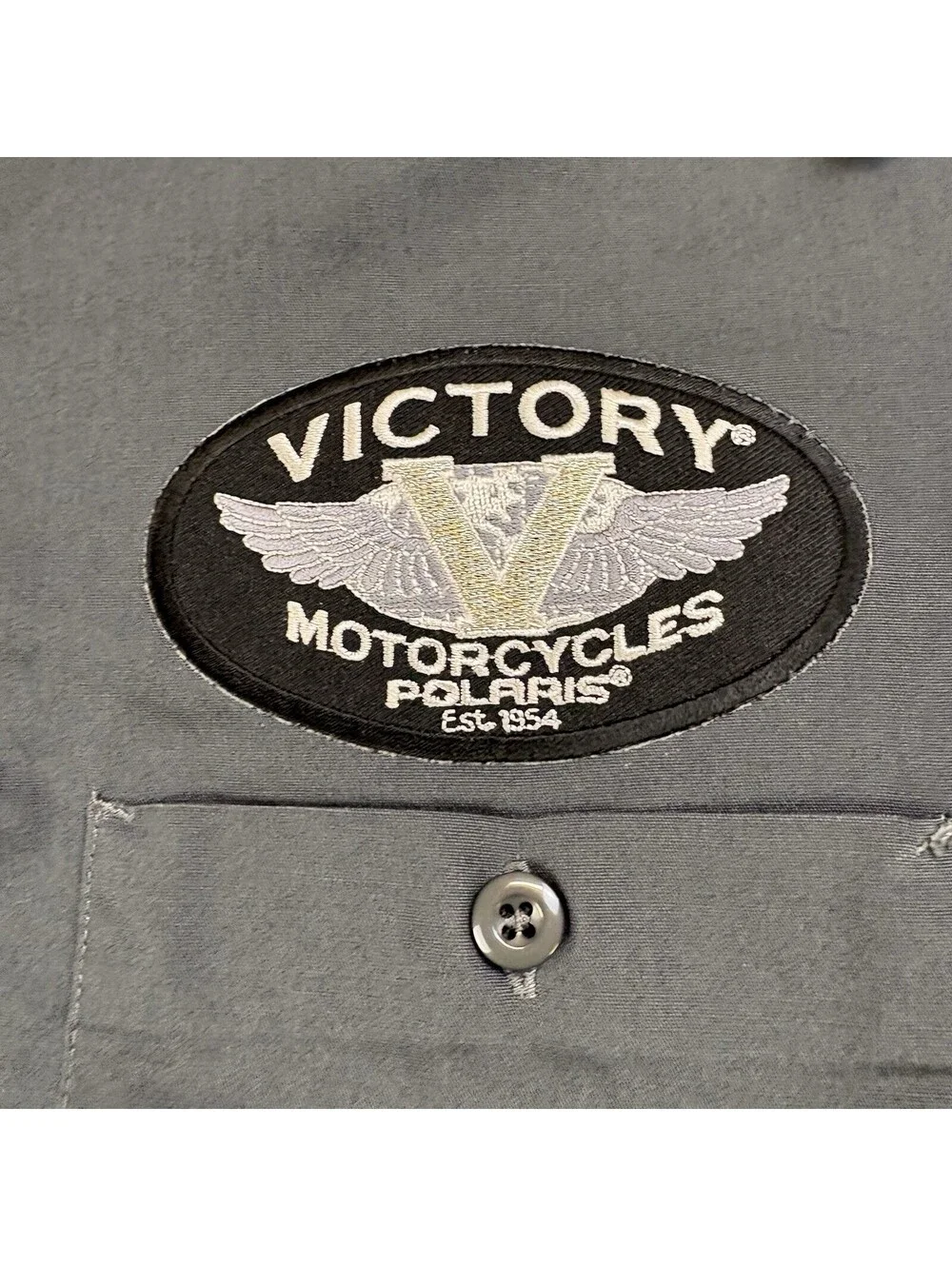 Victory Motorcycles Polaris Mechanic Button Up Shirt Size Larg Gray